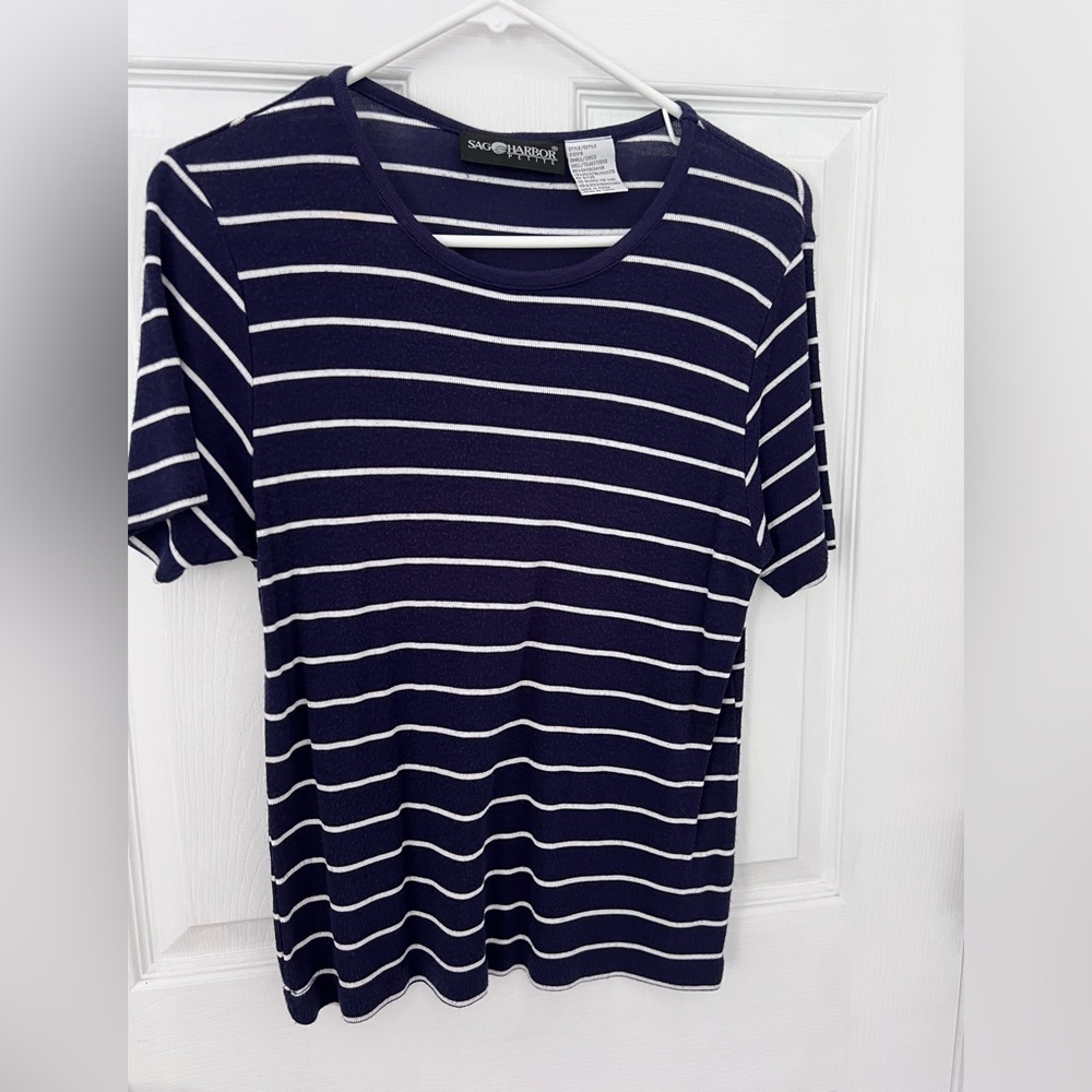 Sag Harbor Blue Fitted Short Sleeve T-Shirt
